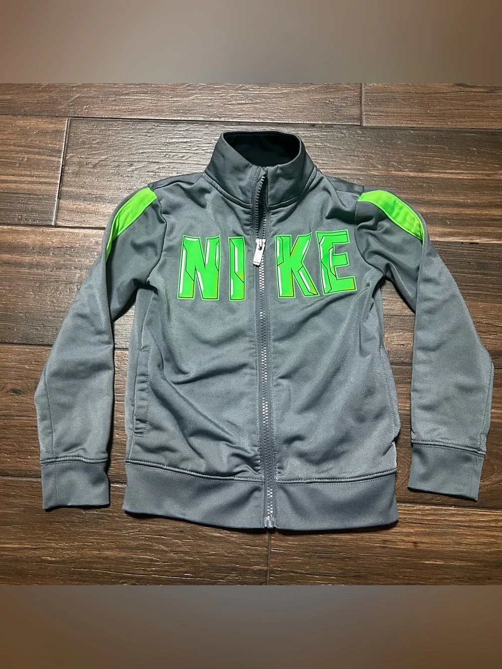 Nike Boys Track Jacket XS 3 4 Years Full Zip Neon Green Gray